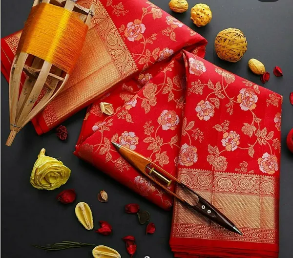 Red_Embellished_Banarasi_Jacquard_Saree_(Red)